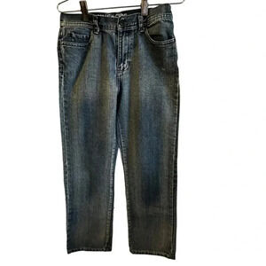 Ring Of Fire Jeans Boy Teen 18 Blue Denim Distress Straight Leg W27 L27 med wash